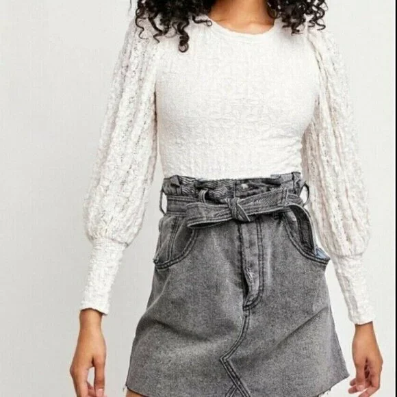 NWT Free People Y2K Round Neck Long Puff Sleeve Top blouse tee - Picture 3 of 12